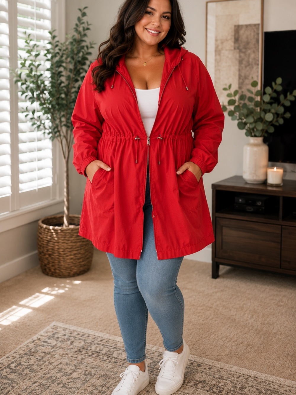 torrid bright red hooded drawstring zip-front utility jacket